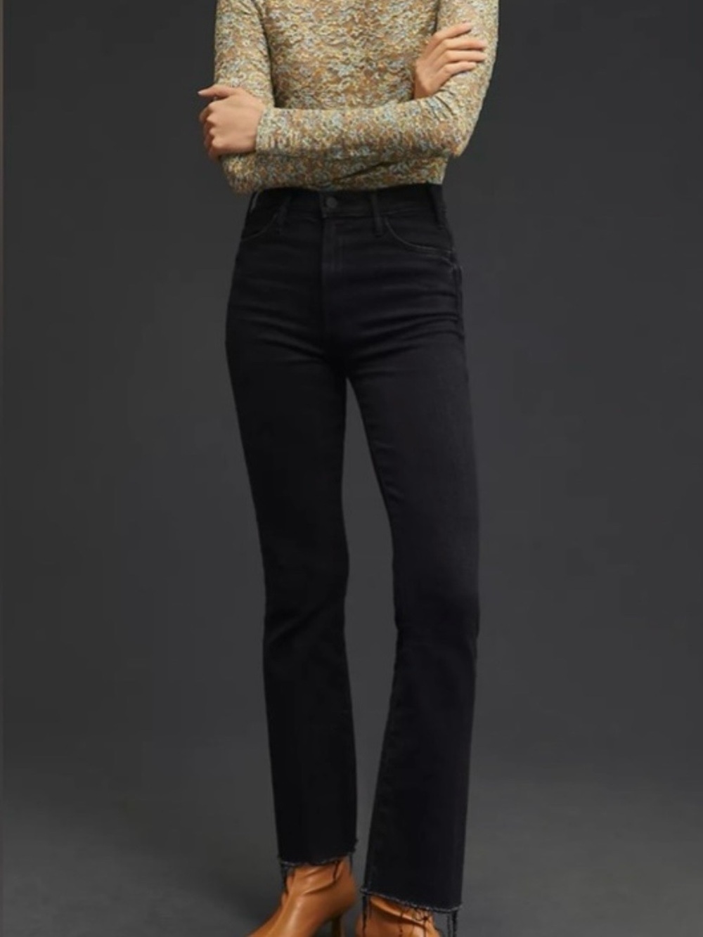 MOTHER Black High-Rise Ankle Straight Jeans